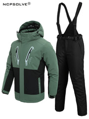 Men's Thermal Ski Jacket & Bib Pants Set for Outdoor Climbing Skiing