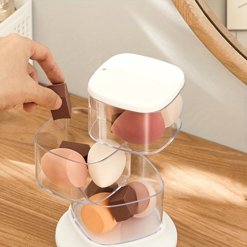 Makeup Sponge Storage Organizer Container with Lid Turntable