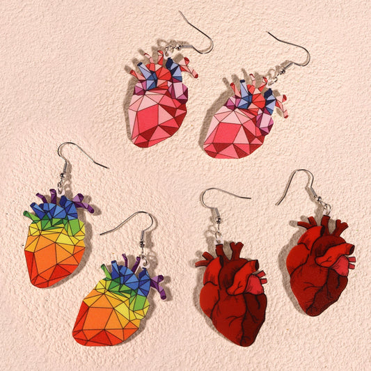 Rainbow Heart Hip Hop Style Earrings
