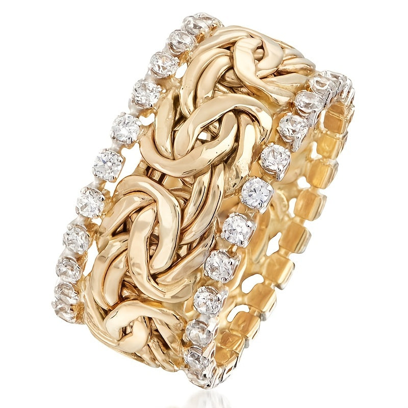 Vintage Golden Braided Rhinestone Men's Ring