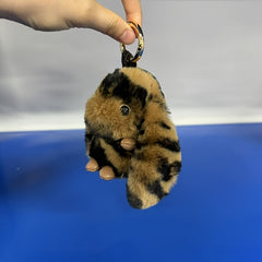 Leopard Print Rabbit Plush Pendant Keychain Bag Charm for Women Car Accessories