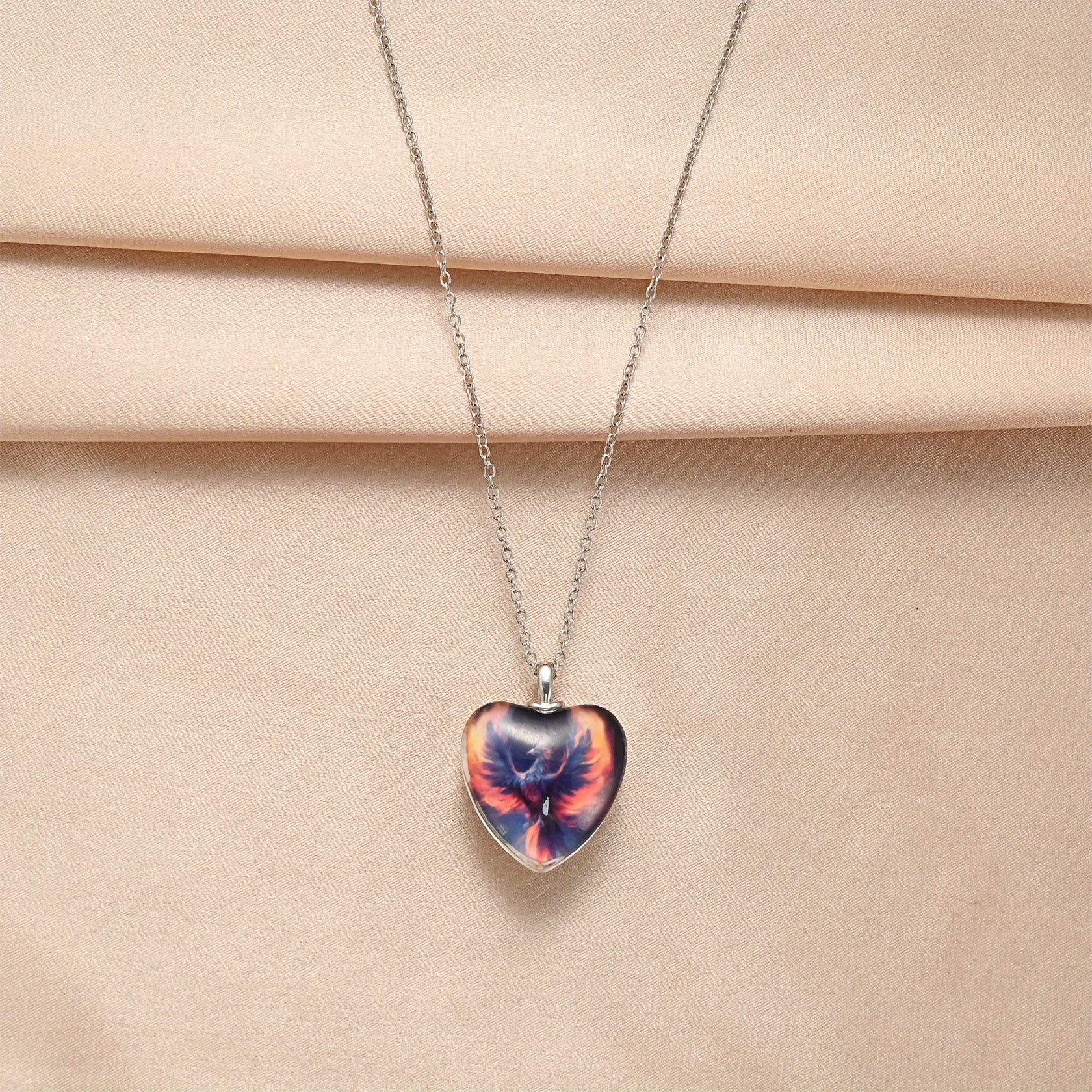 Men's Crystal Heart Pendant With Eagle Wings - Party Jewelry Gift