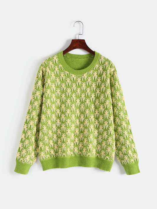  Jacquard Long Sleeve Knitwear Women's Plus Casual Pullover Sweater