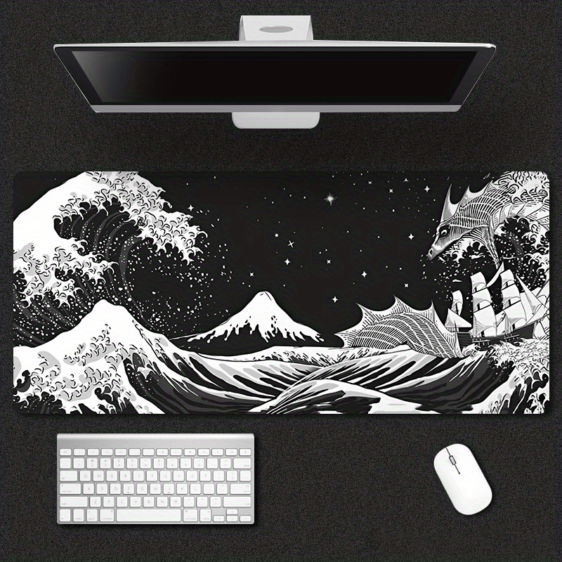 Sea Wave Mouse Pad Japanese Pop up Painting Lock Edge Keyboard Pad