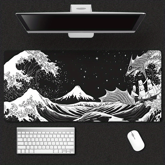 Sea Wave Mouse Pad Japanese Pop up Painting Lock Edge Keyboard Pad