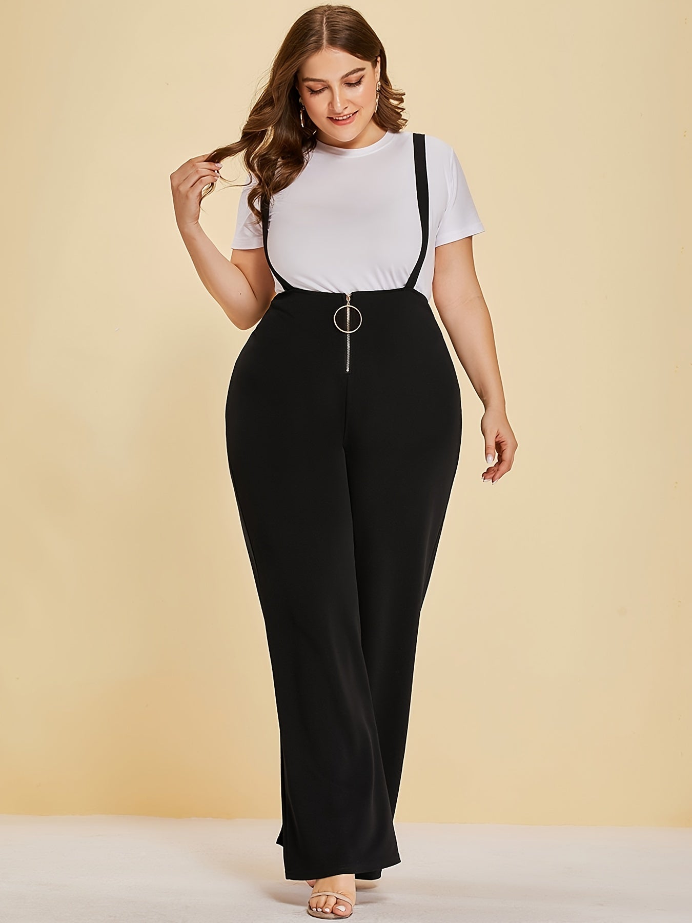  Zipper Wide Leg Overalls High Rise Overalls