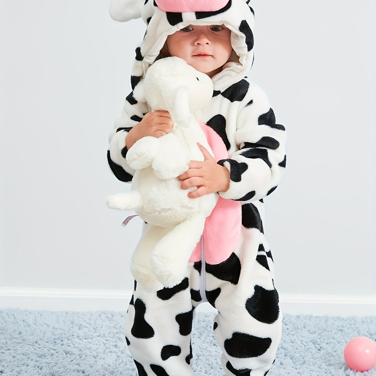 Cow Shape Furry Baby Jumpsuit Kids Thermal Clothes