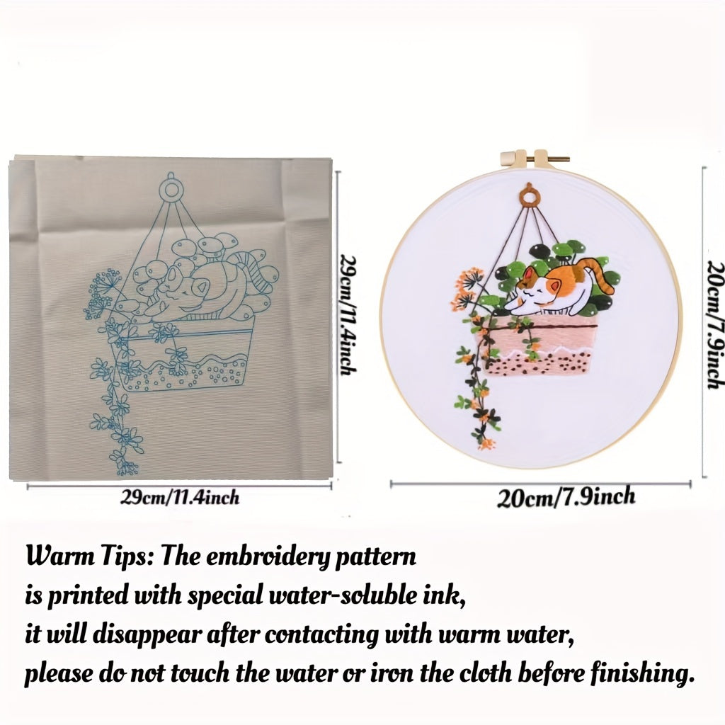 Naughty Kitten Embroidery Kit for Beginners - Cat Pattern Cross Stitch Set