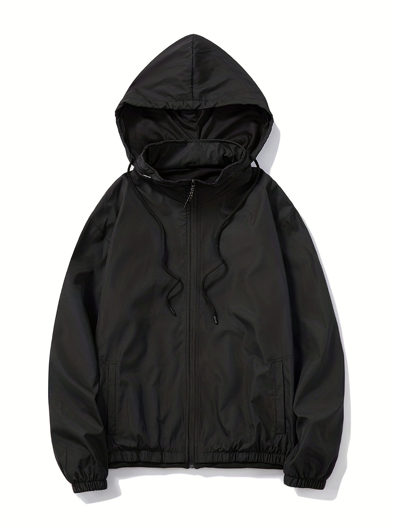 Solid Zip Up Men's Casual Jacket with Drawstring Hood