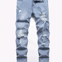 Men's Distressed Stretch Denim Pants Street Style