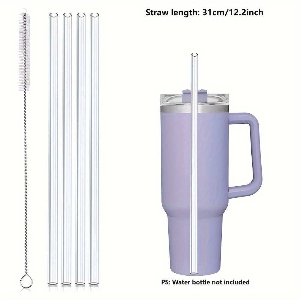 4pcs Reusable Clear Straw Replacement with Cleaning Brush Cup Accessories