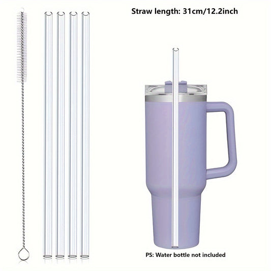 4pcs Reusable Clear Straw Replacement with Cleaning Brush Cup Accessories