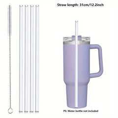 4pcs Reusable Clear Straw Replacement with Cleaning Brush Cup Accessories