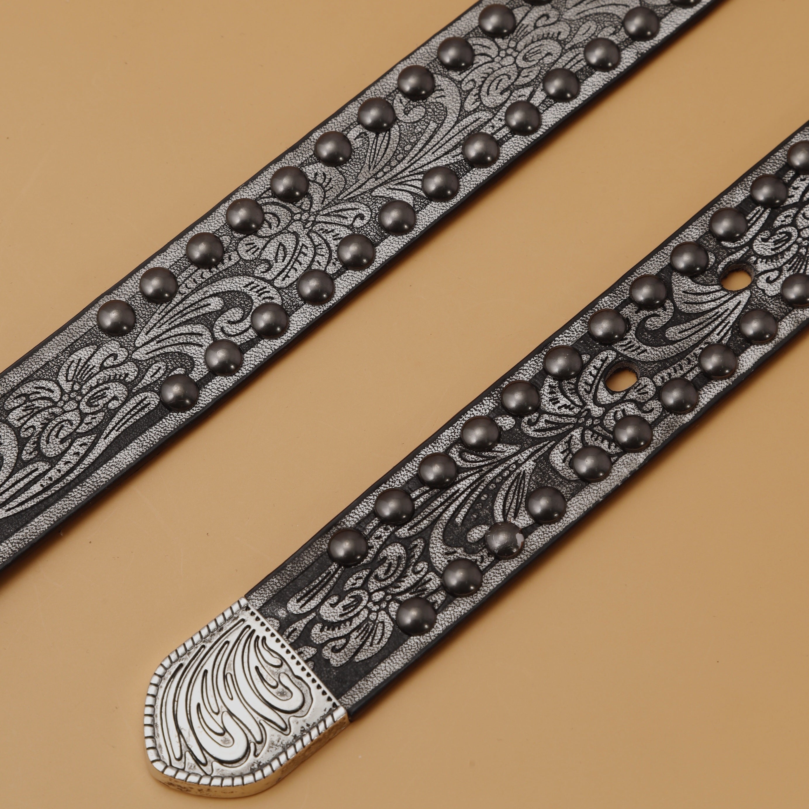 Men's PU Leather Belt Retro Flowers Pattern Buckle Belt for Pants Jeans