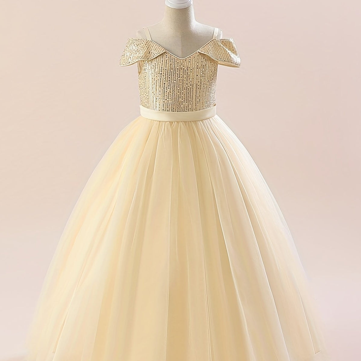 Cute Cold Shoulder Sequins Princess Dress for Girls Birthday Party