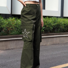 Women's Plus Star Pattern Cargo Pants With Flap Pockets
