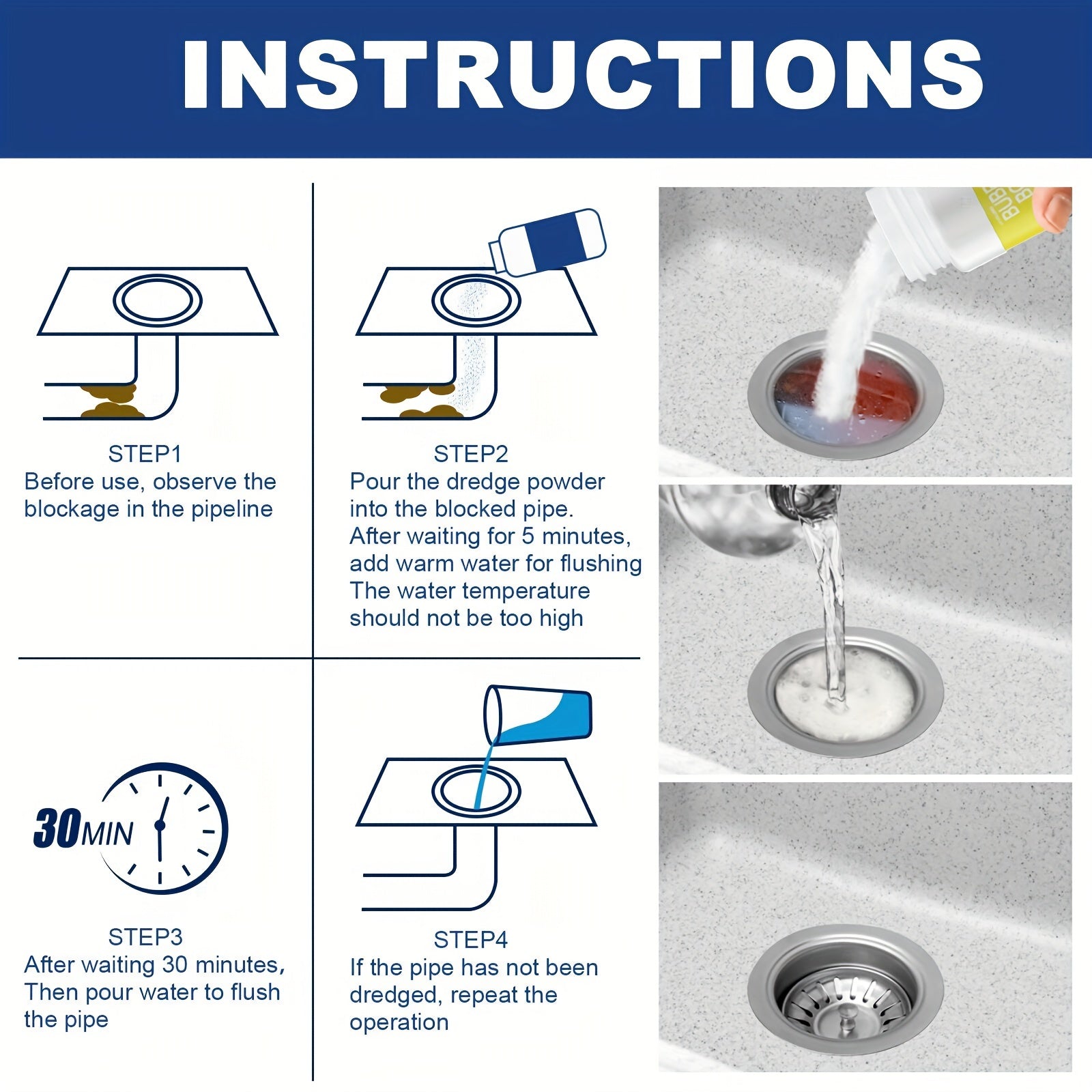 2pcs Toilet Clog Remover Foam Cleaner Drain Cleaner for Shower/Sink Drains