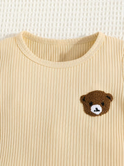 Striped Bear Print Short Sleeve Tee & Shorts Boy's Set