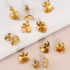 10pcs Golden Love Heart Ear Studs for DIY Earrings Base