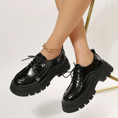 Women's Star Pattern Platform Loafers Lace Up Shoes