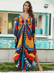  Allover Print Batwing Sleeve Maxi Jalabiya Dress