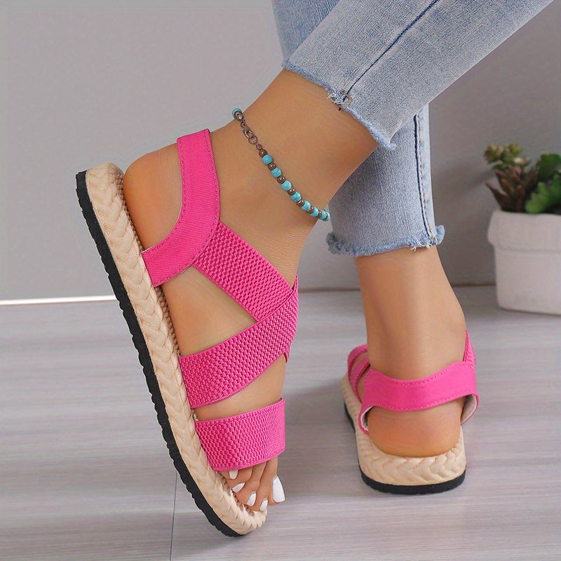 Women's Flat Sandals Open Toe Slip On Elastic Strap Casual Beach Sandals