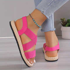Women's Flat Sandals Open Toe Slip On Elastic Strap Casual Beach Sandals
