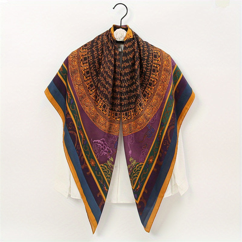 Large Square Scarf Silk Like Shawl Scarf Print Satin Scarf
