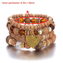 Heart Charm Bead Layered Bracelet Set Vintage Jewelry Gift