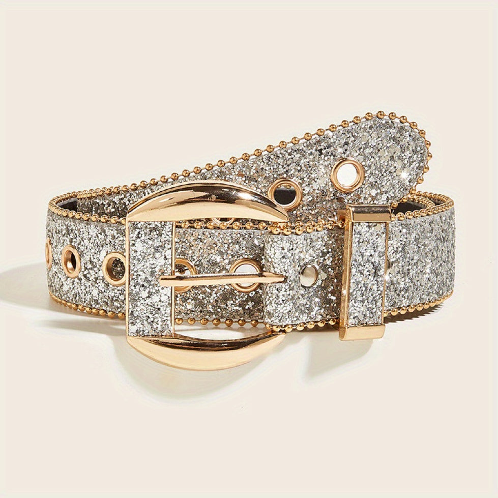 Punk Sequin Glitter Belt Eyelet Hollow Out Hip Hop Belt Unisex