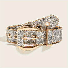 Punk Sequin Glitter Belt Eyelet Hollow Out Hip Hop Belt Unisex