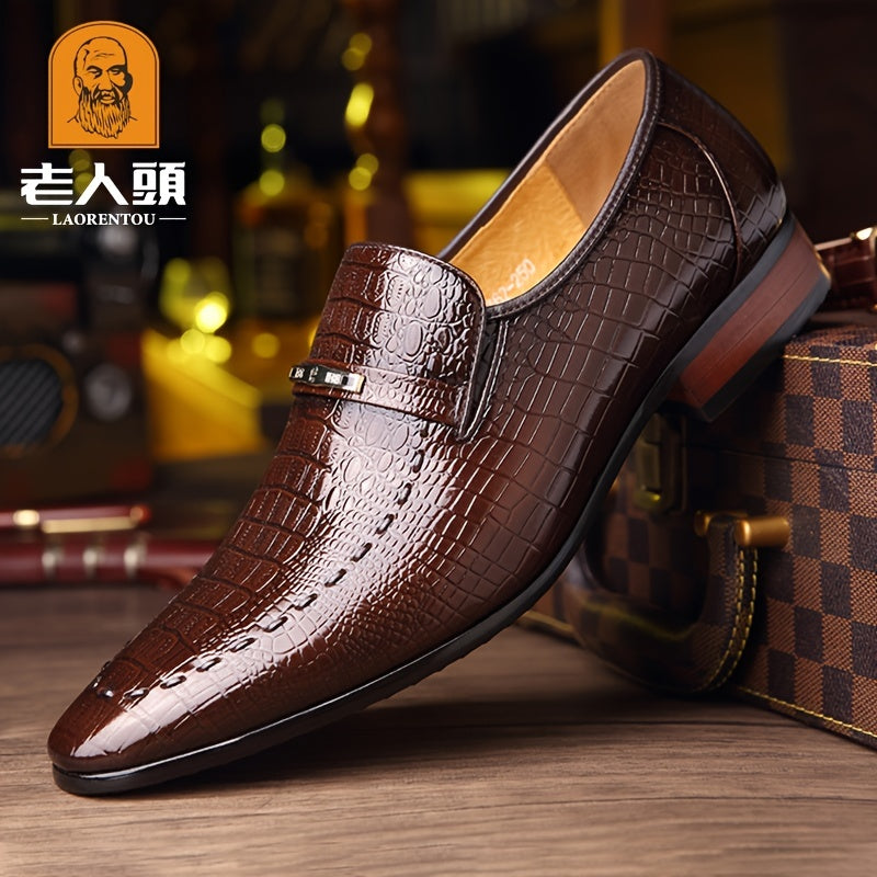 Crocodile Embossed Pointed Toe Oxford Shoes for Men