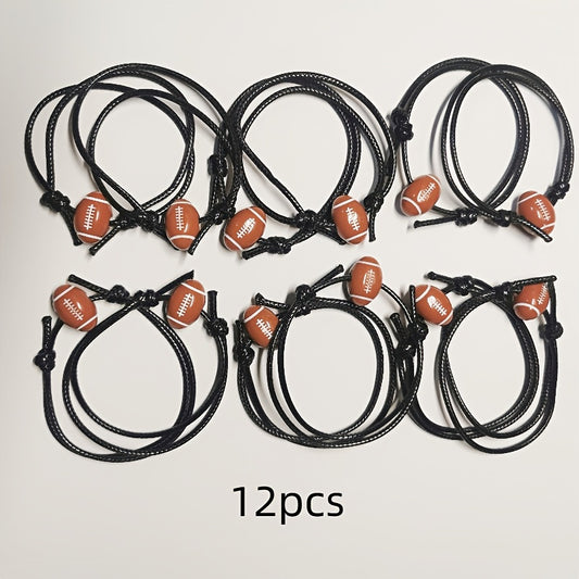 Adjustable Sport Theme Charm Bracelet Cord Braided Baseball Tennis Rugby Wristba