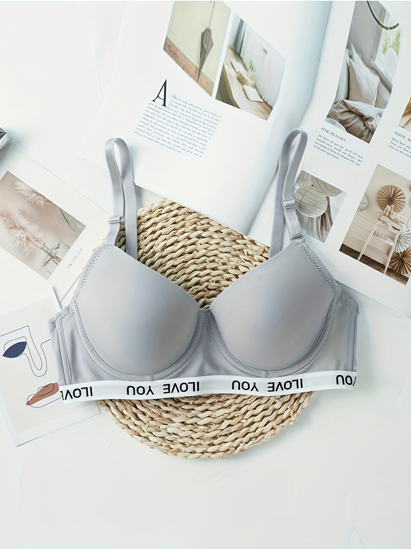 Letter Print T Shirt Bra Comfy & Breathable Push Up Bra
