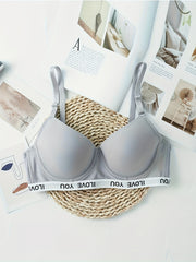 Letter Print T Shirt Bra Comfy & Breathable Push Up Bra