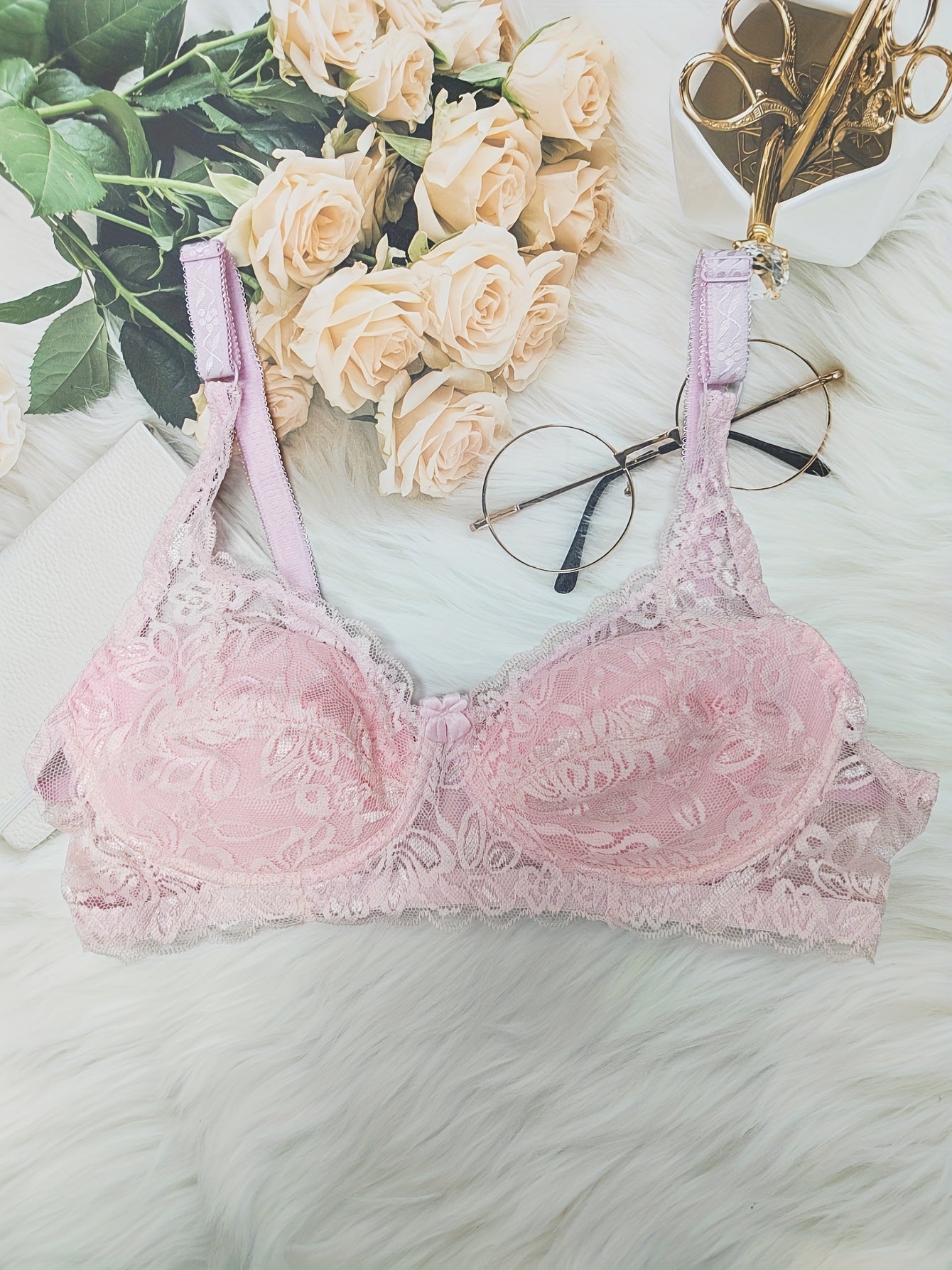 Lace Wireless Bra Scallop Trim Comfy Breathable Lingerie