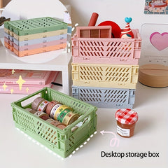 Mini Folding Plastic Storage Box Desktop Cosmetic Organizer