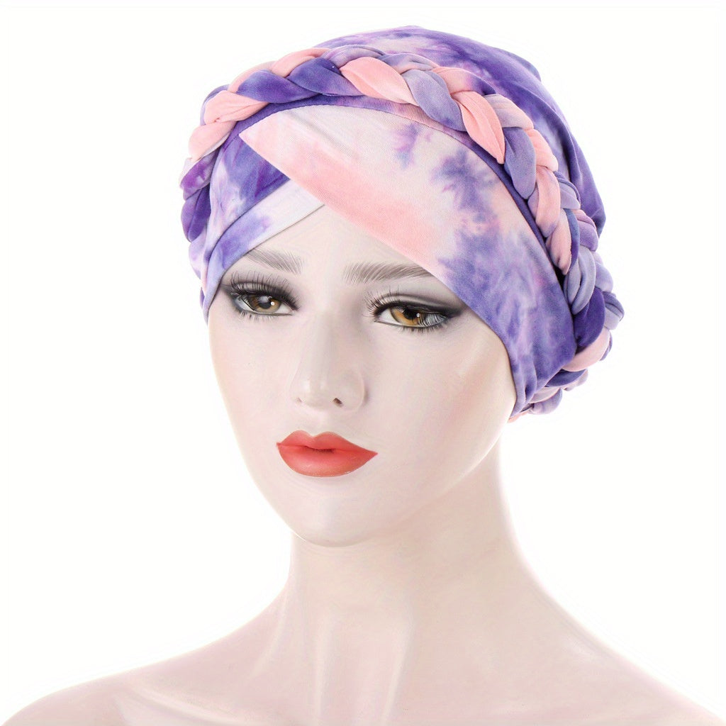 Tie Dye Knotted Turban Beanies Braid Head Scarf Chemo Cap