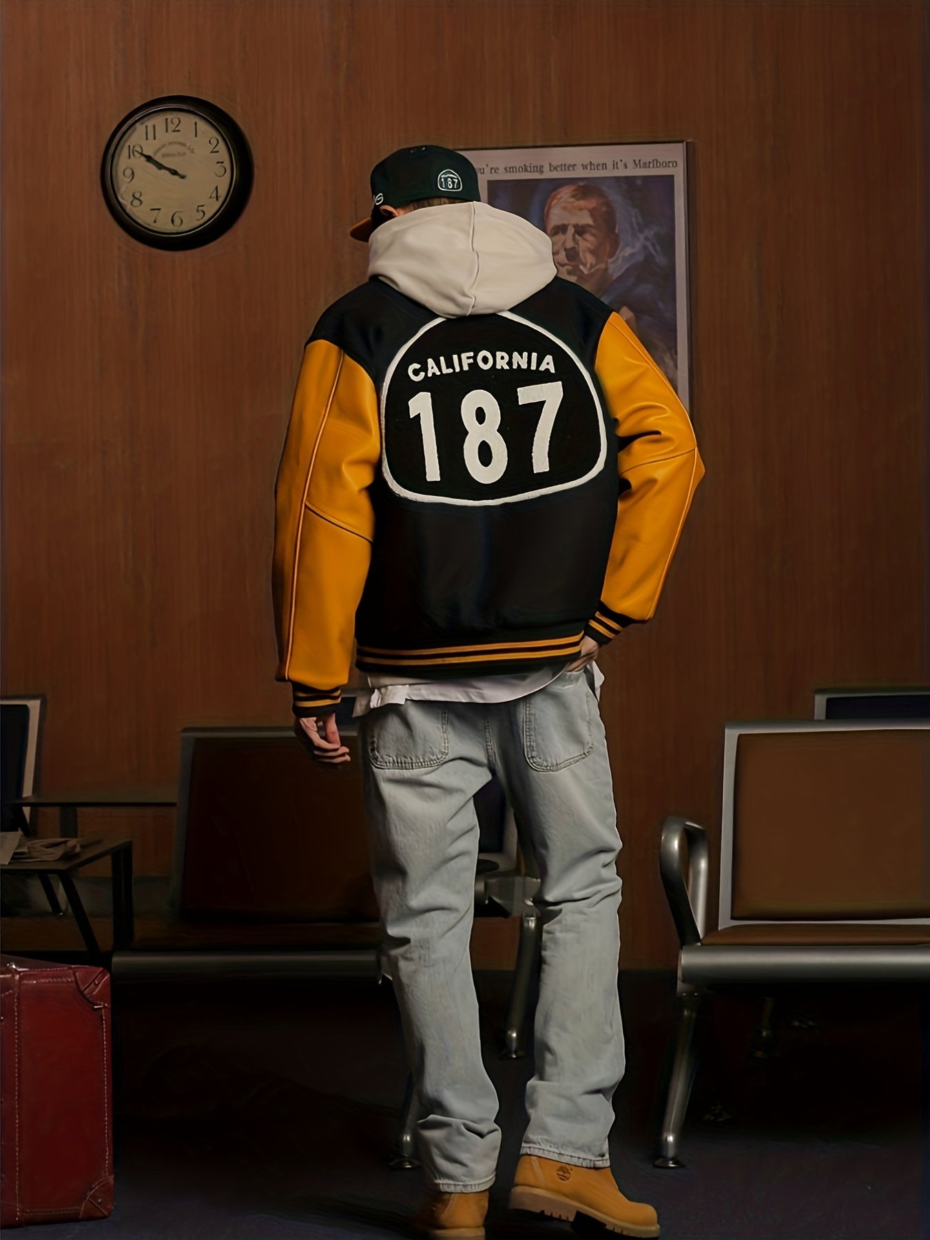 Embroidery Varsity Pu Jacket Men's Casual Faux Leather Jacket
