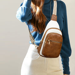 Women's Two Tone PU Leather Sling Chest Bag