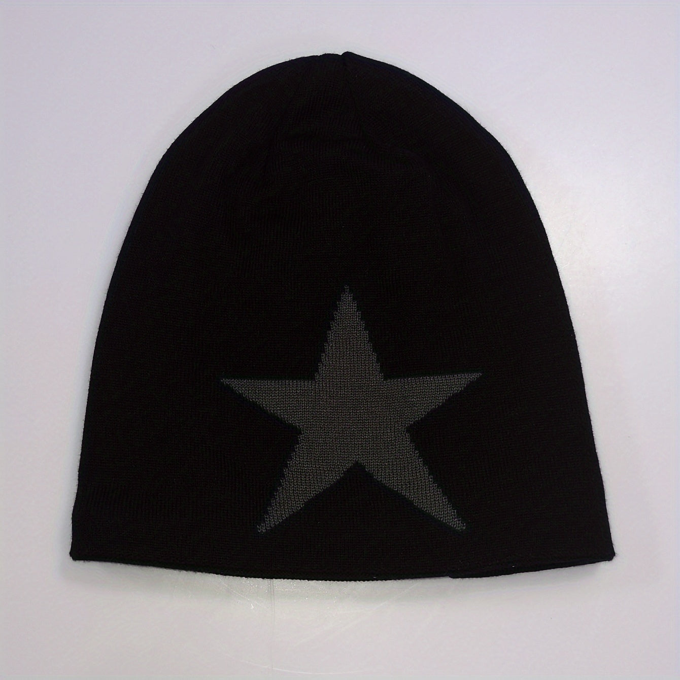 Neutral Large Star Jacquard Plus Velvet Knitted Hat