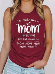 Mom Letter Print Tank Top Crew Neck Summer Sleeveless Top