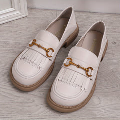 Chain Decor Loafers Tassel Faux Leather Shoes Retro Style