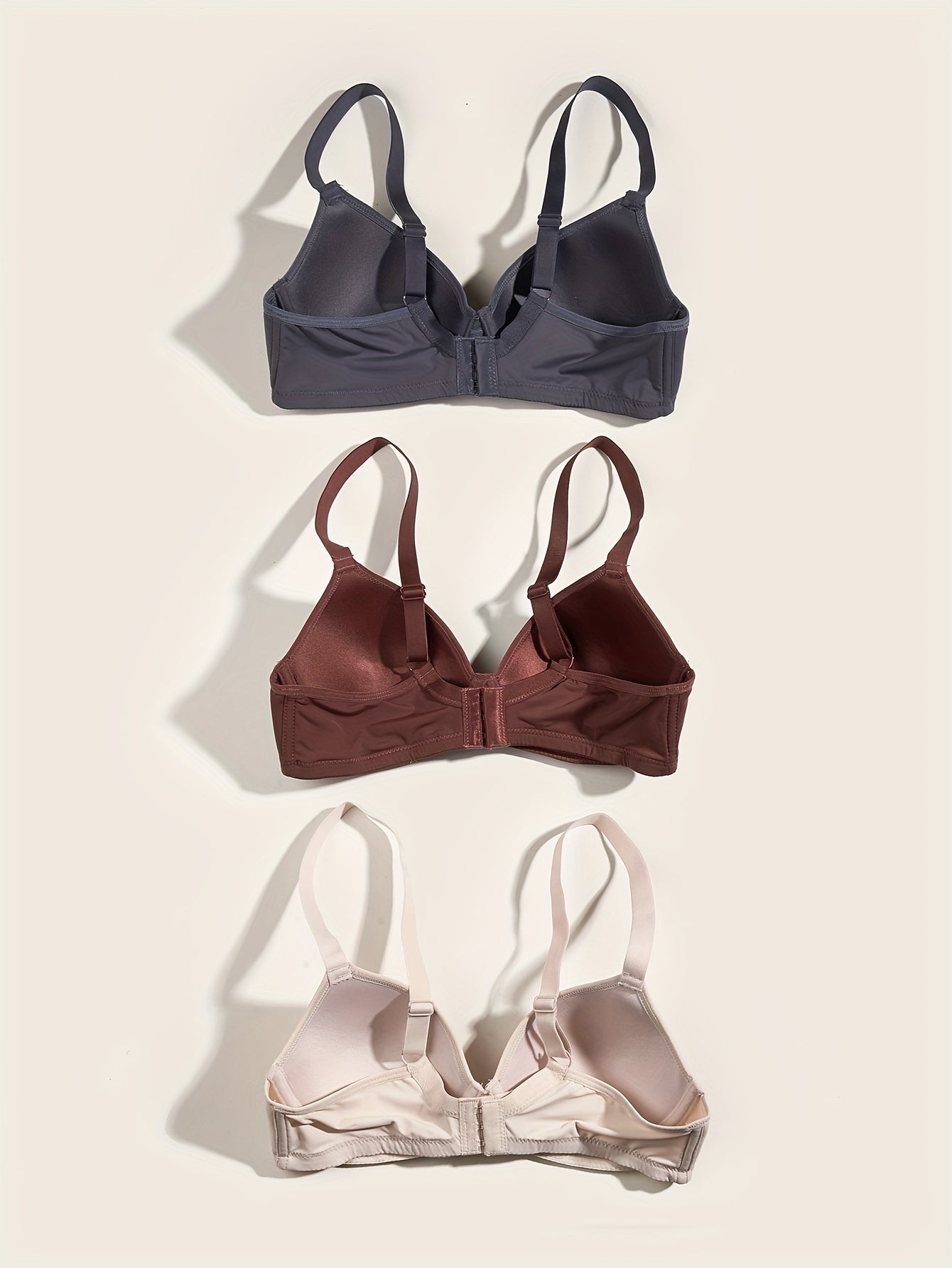 3pcs Solid T Shirt Bras Comfortable Push Up Bra Women's Lingerie