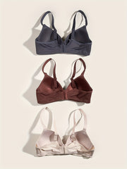 3pcs Solid T Shirt Bras Comfortable Push Up Bra Women's Lingerie