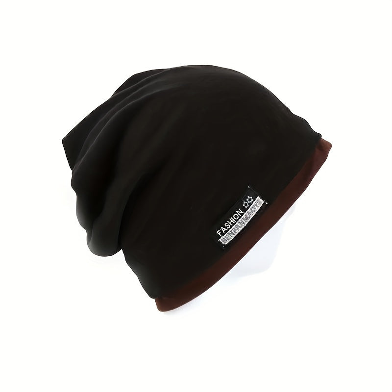 Double Layer Warm Beanie Cap Unisex Solid Elastic Skull Cap