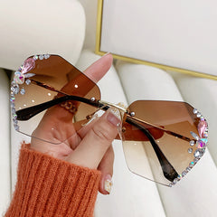 Oversized Rhinestone Sunglasses UV Protection Shades Eyeglasses