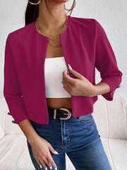 Solid Cropped Jacket 3/4 Sleeve Open Front Outerwear