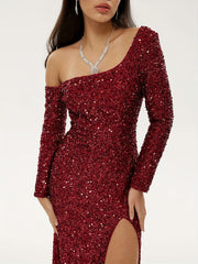 Glitter Sequined Split Dress For Wedding Party