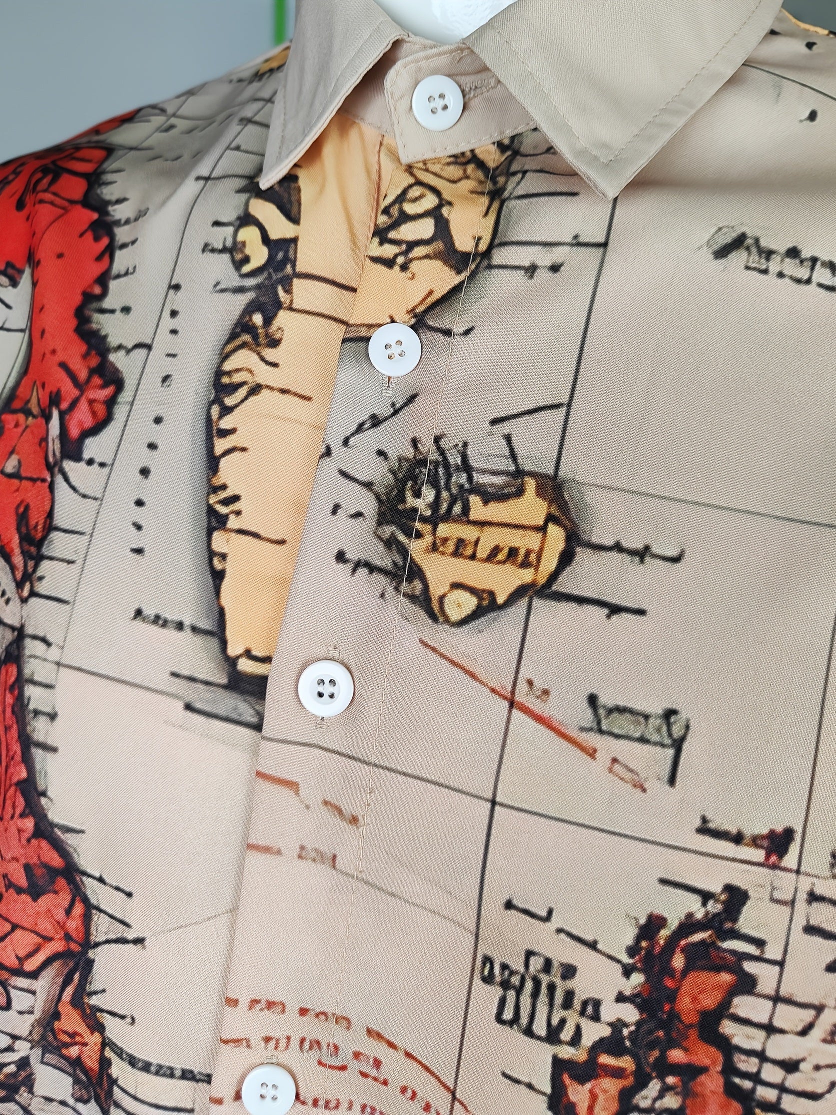 Map Print Men's Casual Short Sleeve Shirt - Summer Vacation Resort Top